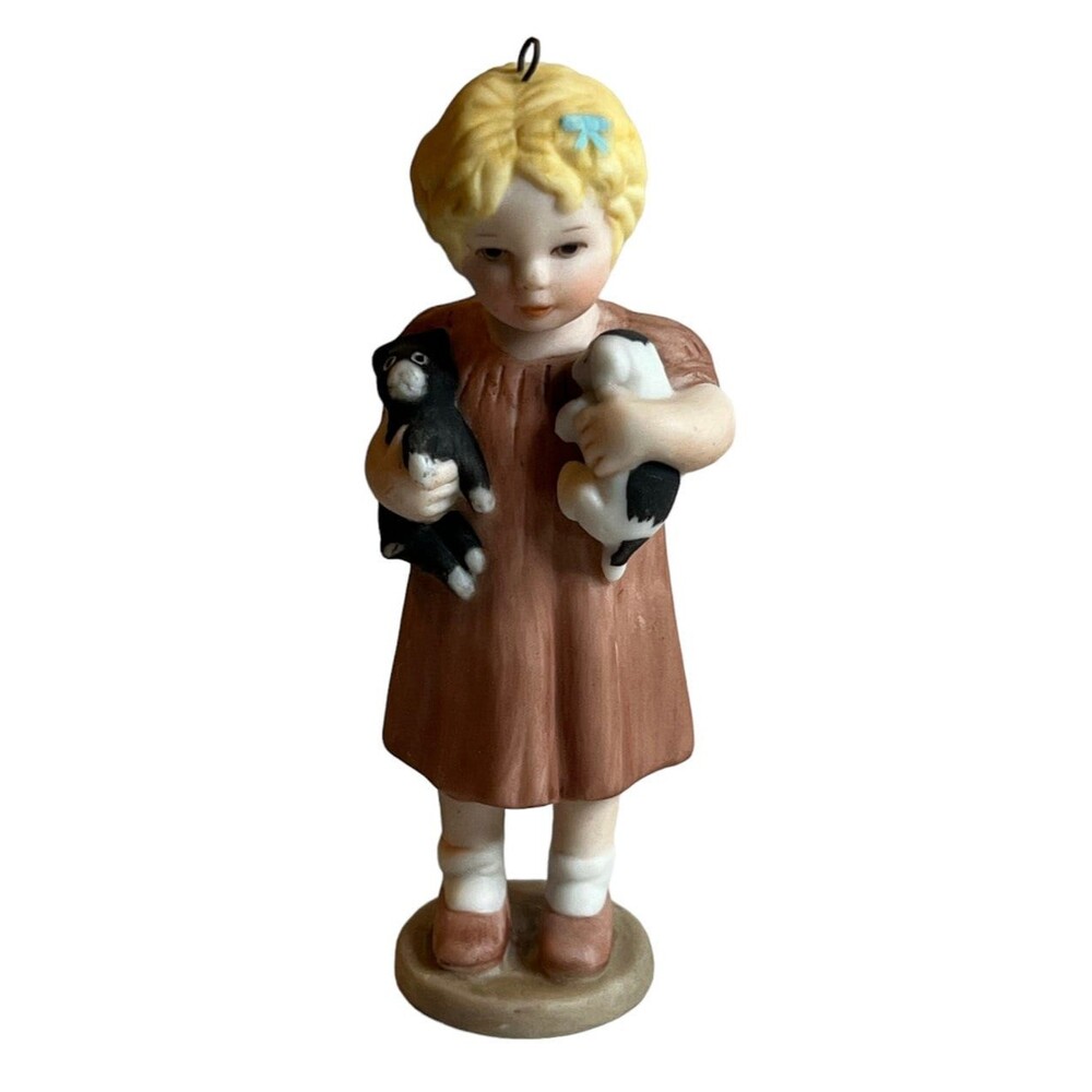 VTG Balliol “Friendly Enemies” Porcelain Figurine Girl with Black & White Cats